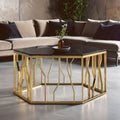 Alvaro Gold Stainless Steel Hexagonal Coffee Table with Black Glass Top