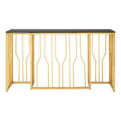 Gold Stainless Steel Frame Console Table with Black Tempered Glass Top, Alvaro