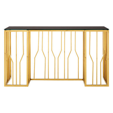 Alvaro Gold Stainless Steel Console Table with Black Glass Top