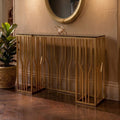 Alvaro Gold Stainless Steel Console Table with Black Glass Top