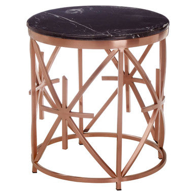 Alvaro Rose Gold Stainless Steel Side Table with Black Marble Top
