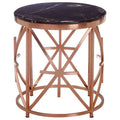 Alvaro Rose Gold Stainless Steel Side Table with Black Marble Top