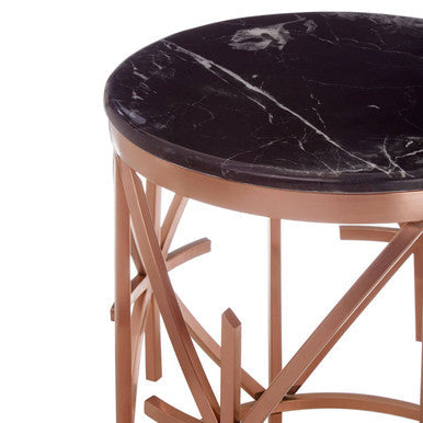 Alvaro Rose Gold Stainless Steel Side Table with Black Marble Top