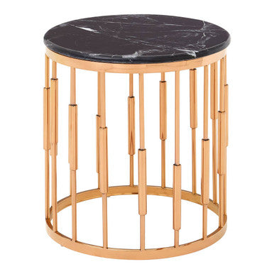 Alvaro Black Marble Round Side Table with Rose Gold Base