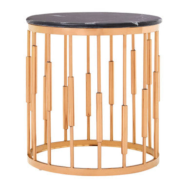 Alvaro Black Marble Round Side Table with Rose Gold Base