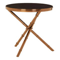 Alvaro Rose Gold Iron Side Table with Black Glass Top and Ring Detail