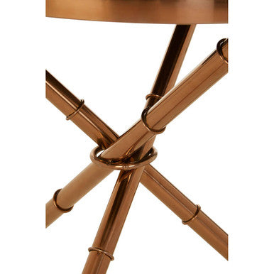 Alvaro Rose Gold Iron Side Table with Black Glass Top and Ring Detail
