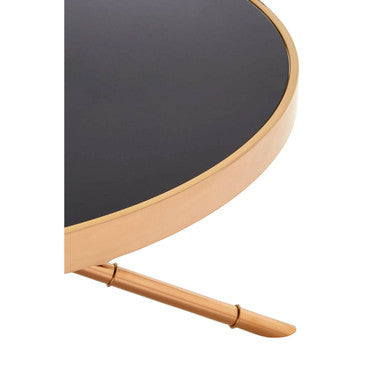 Alvaro Rose Gold Iron Coffee Table with Black Glass Top and Ring Detail