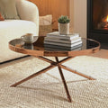 Alvaro Rose Gold Iron Coffee Table with Black Glass Top and Ring Detail