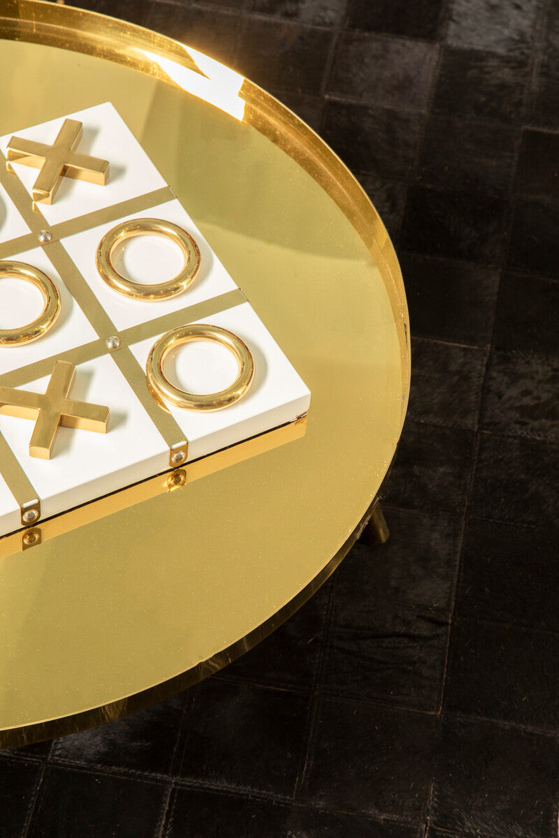 Rose Gold Set of 2 Round Coffee Tables with Angular Asymmetric Frames, Alvaro