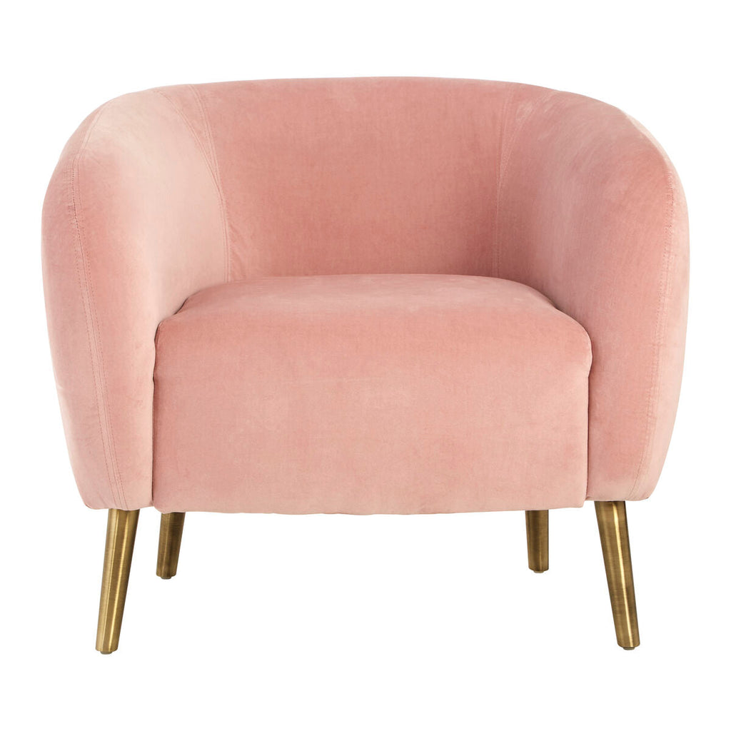 Louxor Pink Velvet Round Armchair with Gold Finish Metal Legs