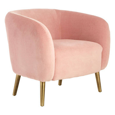 Louxor Pink Velvet Round Armchair with Gold Finish Metal Legs