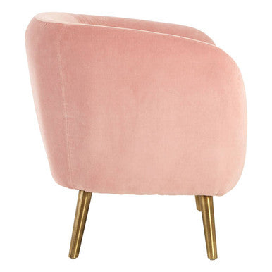 Louxor Pink Velvet Round Armchair with Gold Finish Metal Legs