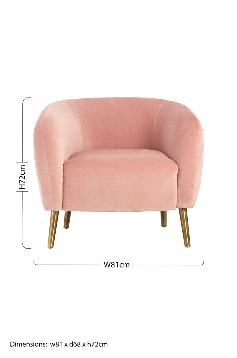 Louxor Pink Velvet Round Armchair with Gold Finish Metal Legs