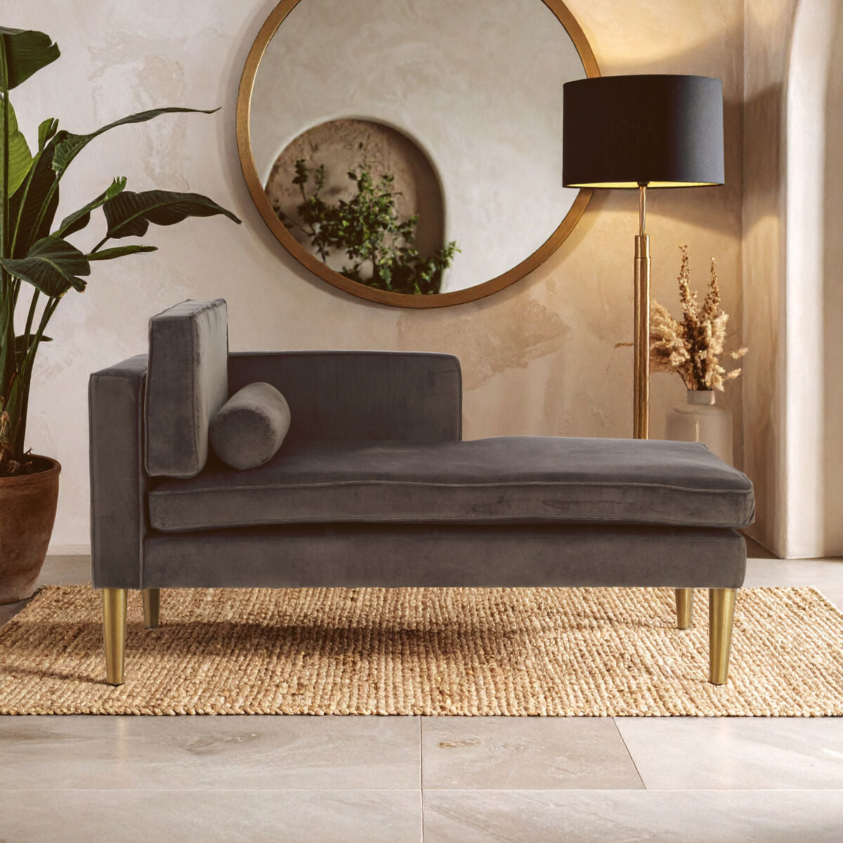Louxor Grey Velvet Left Hand Chaise Longue