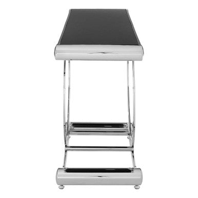 Black Tempered Glass Top Console Table with Polished Stainless Steel Frame, Novara