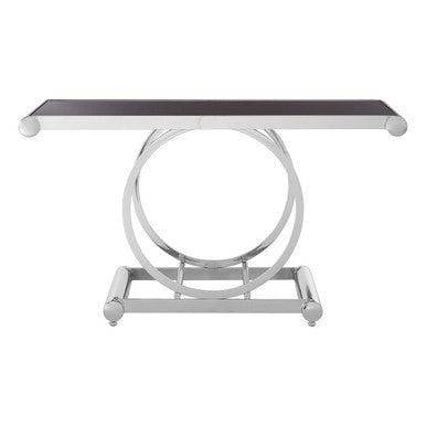 Black Tempered Glass Top Console Table with Polished Stainless Steel Frame, Novara