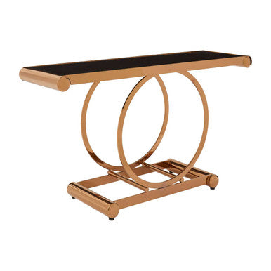 Black Tempered Glass Top with Rose Gold Stainless Steel Frame with Rounded Corners, Novara