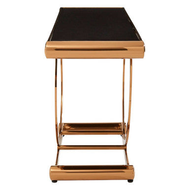 Black Tempered Glass Top with Rose Gold Stainless Steel Frame with Rounded Corners, Novara