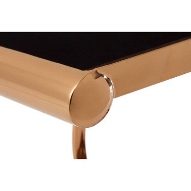 Black Tempered Glass Top with Rose Gold Stainless Steel Frame with Rounded Corners, Novara
