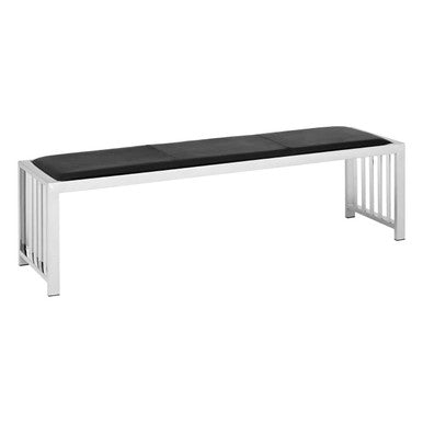 Novara Black Genuine Leather Bench with Stainless Steel Frame