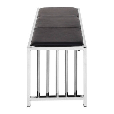 Novara Black Genuine Leather Bench with Stainless Steel Frame