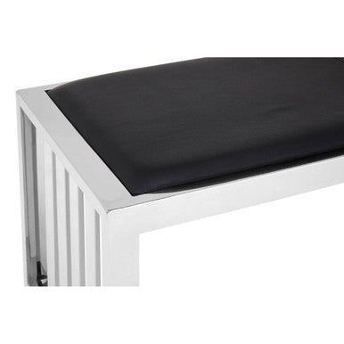Novara Black Genuine Leather Bench with Stainless Steel Frame