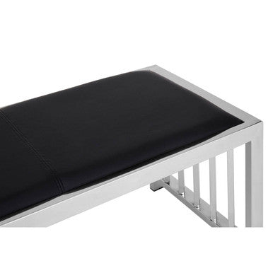Novara Black Genuine Leather Bench with Stainless Steel Frame