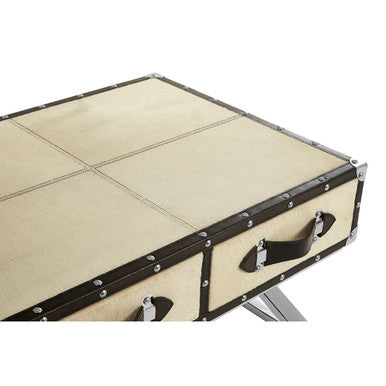 Mango Wood Three-Drawer Coffee Table with Leather Handles Black Trim and Stud Detailing, Kensington Townhouse