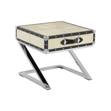 Leather End Table with Metallic Stud Detail and Mango Wood Storage, Kensington Townhouse