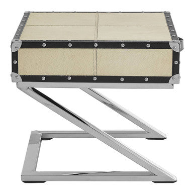 Leather End Table with Metallic Stud Detail and Mango Wood Storage, Kensington Townhouse
