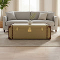 Mango Wood Canvas Trunk Coffee Table with Genuine Leather Detail | Columbus