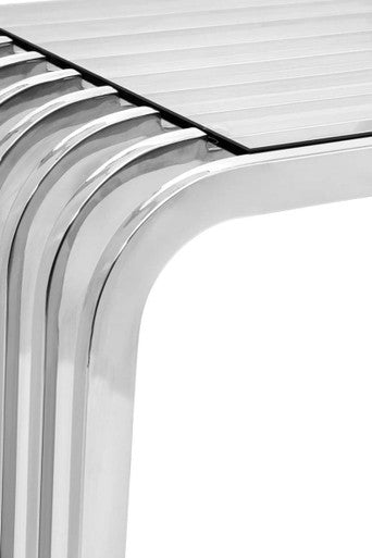 Silver Slatted End Table with Tempered Clear Glass, Vogue