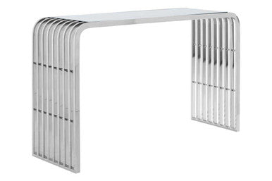 Silver Console Table with Clear Tempered Glass, Vogue