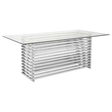 Silver Dining Table with Clear Tempered Glass Top, Vogue