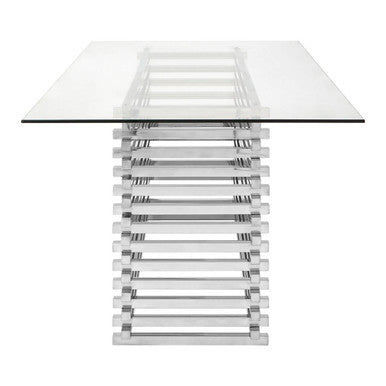 Silver Dining Table with Clear Tempered Glass Top, Vogue