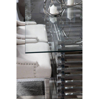 Silver Dining Table with Clear Tempered Glass Top, Vogue
