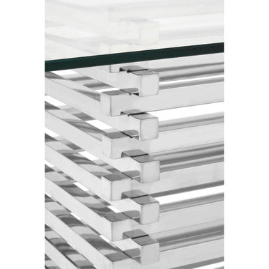 Silver Dining Table with Clear Tempered Glass Top, Vogue