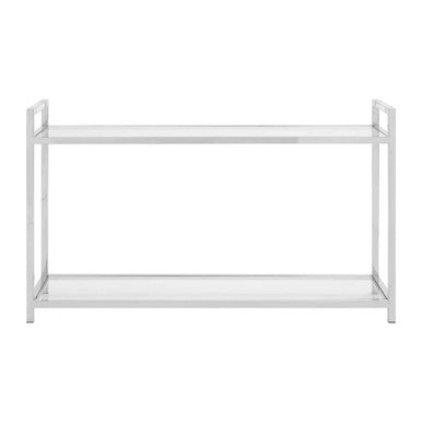 Silver Stainless Steel Base and Tempered Glass Console Table with Two Display Tiers, Vogue