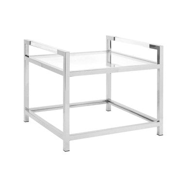 Silver Two Tier Square End Table with Glass Top, Vogue