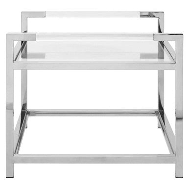 Silver Two Tier Square End Table with Glass Top, Vogue