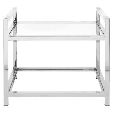 Silver Two Tier Square End Table with Glass Top, Vogue