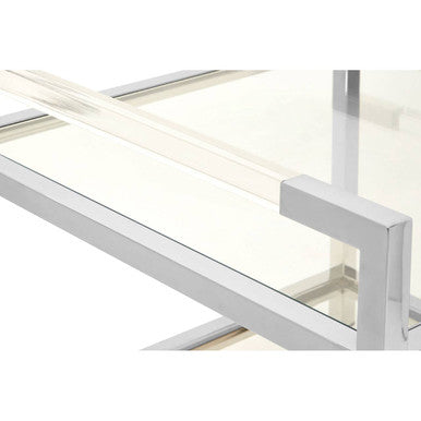 Silver Two Tier Square End Table with Glass Top, Vogue