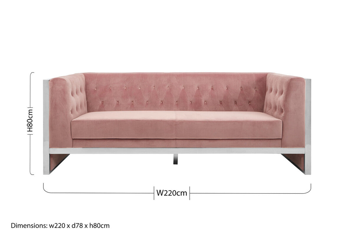 3 Seater Pink Velvet Sofa, Vogue