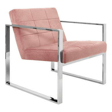 Vogue Pink Velvet Lounge Chair with Polished Stainless Steel Frame