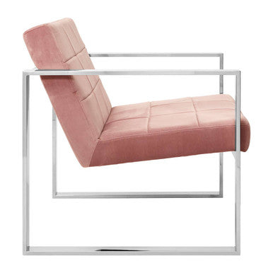 Vogue Pink Velvet Lounge Chair with Polished Stainless Steel Frame