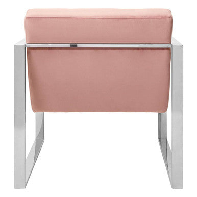 Vogue Pink Velvet Lounge Chair with Polished Stainless Steel Frame