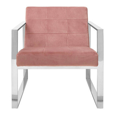 Vogue Pink Velvet Lounge Chair with Polished Stainless Steel Frame