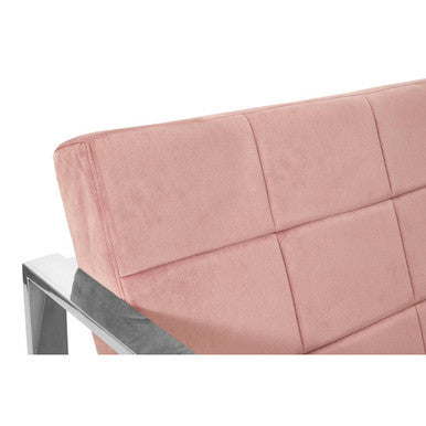 Vogue Pink Velvet Lounge Chair with Polished Stainless Steel Frame