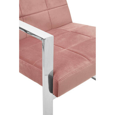 Vogue Pink Velvet Lounge Chair with Polished Stainless Steel Frame